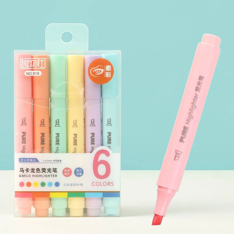 Pastel Highlighter Set Double Ended - 6-teiliges Set Pastellfarbene Macaron-Textmarker, Niedliche Fluoreszierende